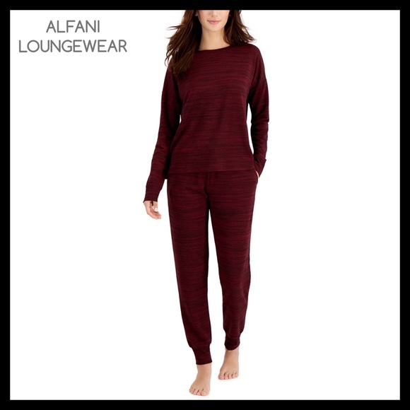 ALFANI French Terry Pajama 
Loungewear Set Color: Garnet Stone - Picture 2 of 6